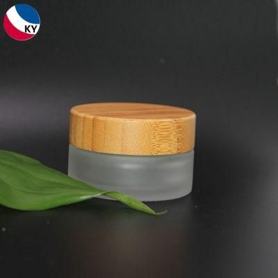 Cream Containers Jar Frosted Glass with Bamboo Lid Bamboo Color Cream for Packing Screw Cap Skin Care Cream Keyo Packaging 30g