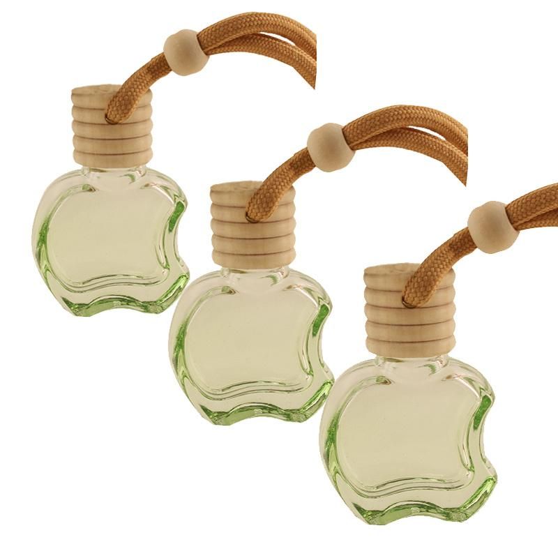 Manufacture 5ml 6ml 7ml 8ml 10ml Hanging Empty Apple Shape Car Diffuser Perfume Bottle Wtih Wooden Screw Cap