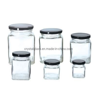 50ml 100ml 180ml 280ml 380ml 500ml 730ml Square Glass Honey Jam Jelly Hot Sauce Food Storage Jar with Twist off Lids