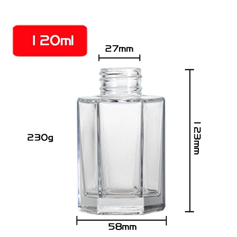 50ml 100ml 120ml Hexagonal Aromatherapy Reed Diffuser Glass Bottle Luxury with Rattan Sticks