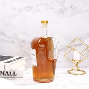 Customized 250ml 500ml 750ml Clear Empty Brandy Whiskey Rum Glass Bottles Liquor Bottle with Cork