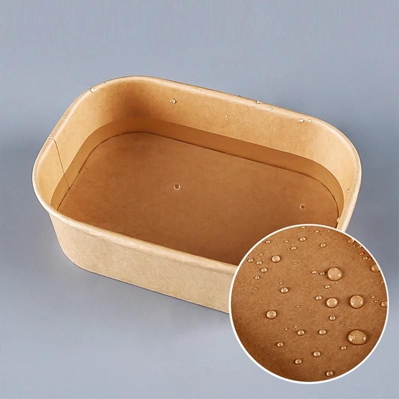 750ml Biodegradable Rectangle Takeaway Bowl White Paper Food Container Square Rectangular Salad Bowls with Lid