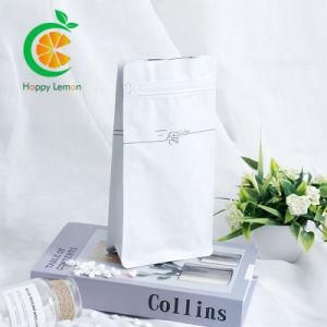 Biodegradable Custom Printed Flat Bottom Front Zipper Black Kraft Paper Food Coffee Bean Packaging Bag