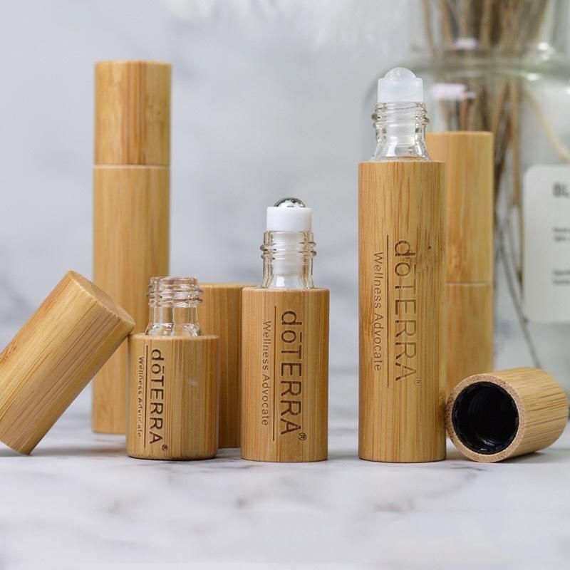 Custom Engrave Logo Eco Friendly Bamboo 3ml 5ml 10ml Refillable Wood Essential Oil Roller Ball Glass Roll on Bottle