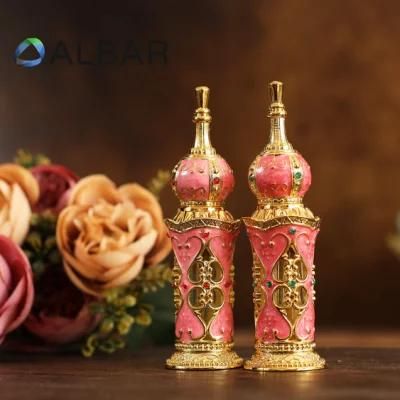 Pink Attar Oud Essential Perfume Bottles with Diamonds and Thick Bottom Zamac