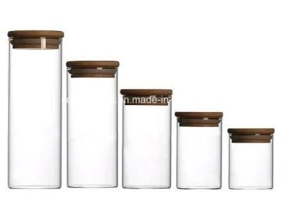Empty Clear Food Grade Storage Jar Round Classic Glassware with Bamboo Cover 250/550/950ml