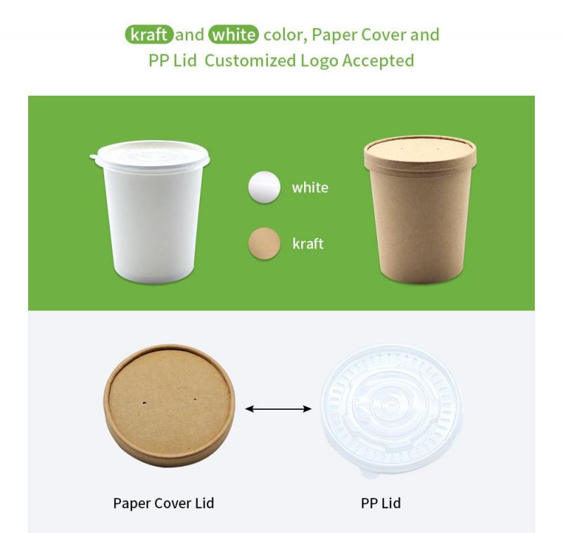8-32oz Disposable Take Away Kraft Paper Soup Cup with Lid