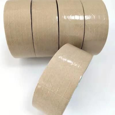 Brown Self Adhesive Water Activate Thread Kraft Paper Tape with Fiber