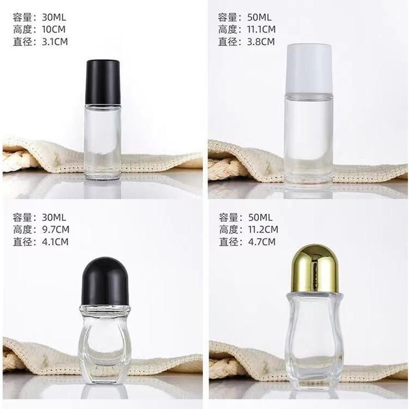 30ml 50ml Refilled Roll on Glass Perfume Bottle with Plastic Ball and Black Cap