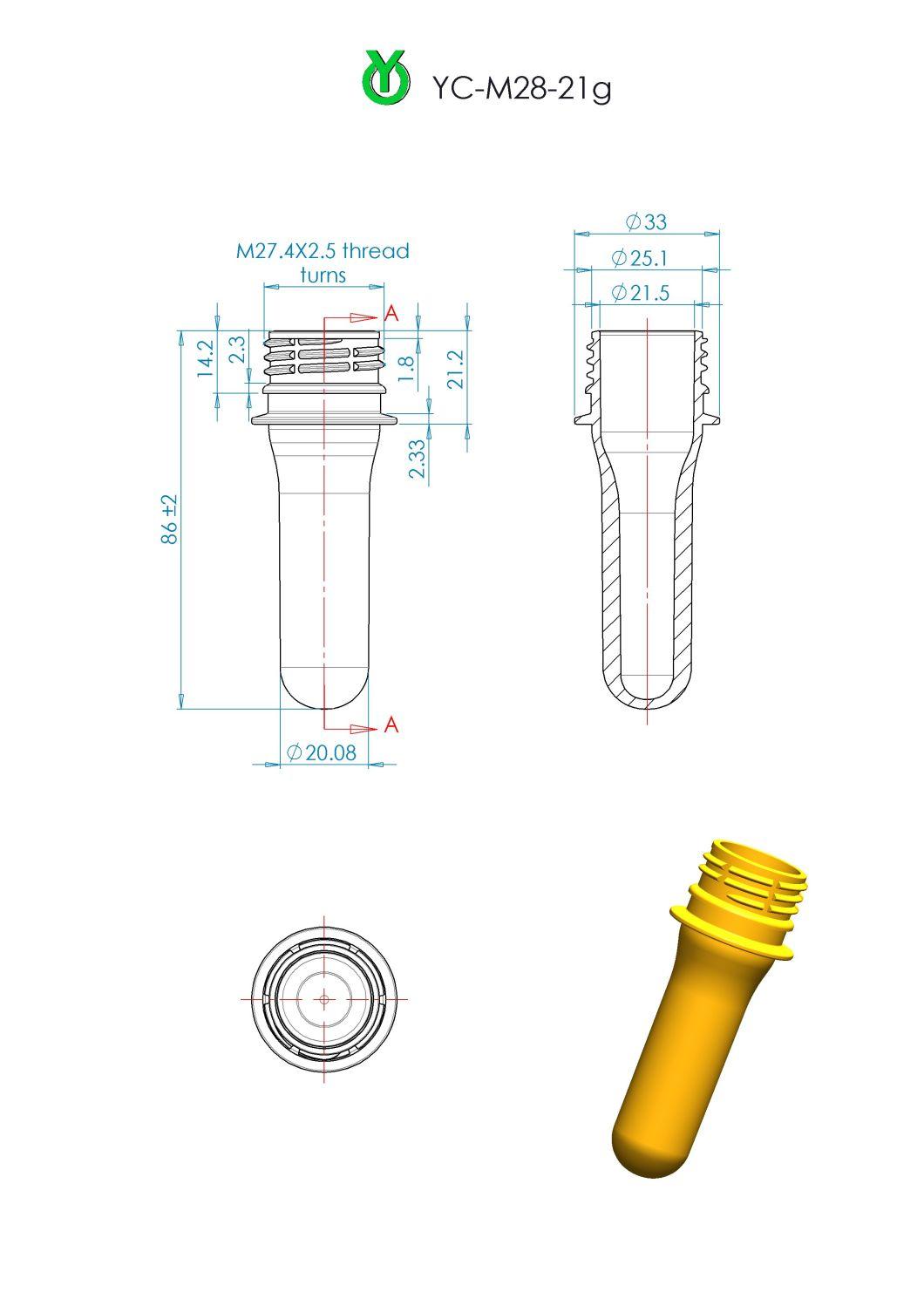 28mm 21g Pco 1810 Neck Finish for Water Bottle Preform Plastic Bottle Cosmetic Bottle Pet