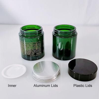 Empty Luxury 100g Green Face Cream Body Scrub Glass Jar with Lids for Conditioner Gel Oniment