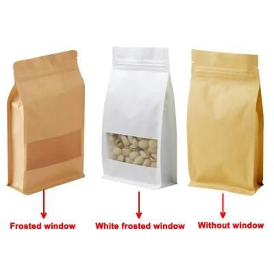Brown White Kraft Craft Paper Standing up Pouches Food Packaging Zipper Bags with Window Kraft Paper Bags