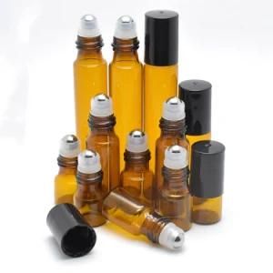 Empty 5ml 10ml Amber Brown Essential Oil Roller Perfume Roll on Glass Bottles Cosmetic Packing Eye Skin Care with Roller Ball