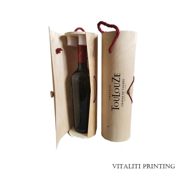 Custom Wholesale Printed Portable Antique Wooden Wine Liquor Box, Rope Carries a Bottle of Wine Box Gift Packaging