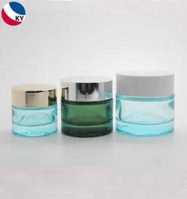 Luxury Cosmetic Jar Face Cream Container 15g 30g 50g Round Glass Cosmetic Jar Clear Blue White Cosmetic Bottle