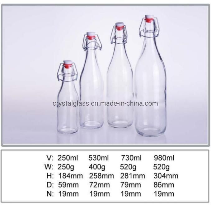 16oz Sodas Soft Drinks Packing Glass Bottle with Swing-Top Cap 250ml 500ml 750ml 1000ml