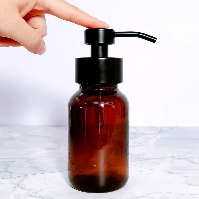 Topsale Amber 8oz 250ml Liquid Foam Soap Dispenser Glass Pump Bottle with Black Stainless Steel Foam Pump