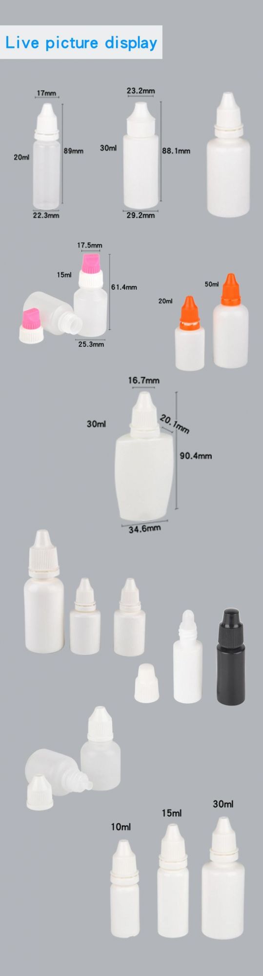 3ml 5ml 10ml 15ml 20ml 30ml Best Quality Plastic E-Liquid Bottles Eye Drops Bottles with Screw Cap