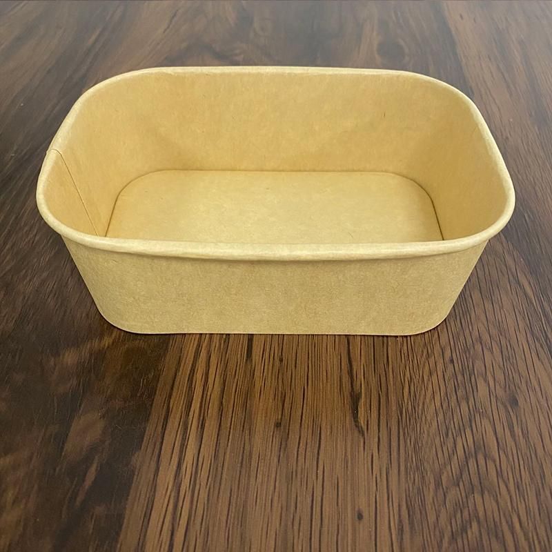 Paper Bowl Square 500ml Rectangular Paper Food Bowl Factory Supply Custom Square Paper Salad Bowl Rectangular Paper Bowl