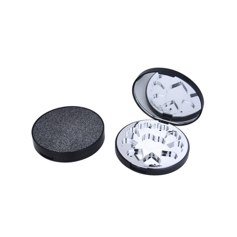 Empty Black Round Plastic Eyeshadow Case with Heart-Shaped Aluminum Pan Custom Compact Case with Mirror