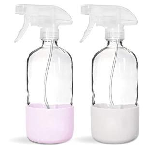 Clear Glass Spray Bottles with Silicone Sleeve Protection Refillable Containers for Cleaning Solutions Essential Oils
