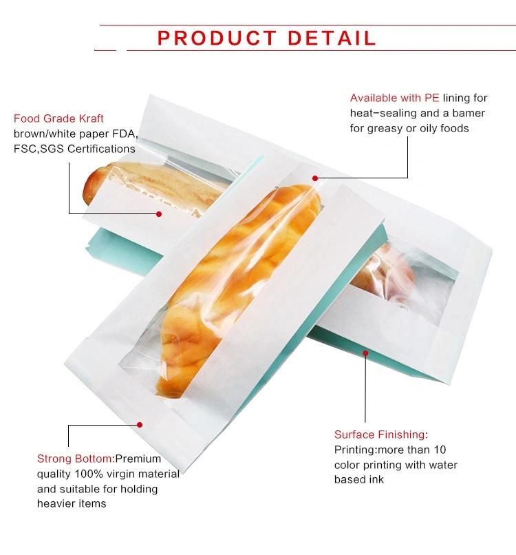 Christmas Printing Label Greaseproof Kraft Paper Bread Bag with Window