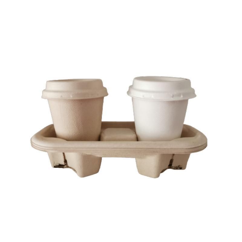 Custom Disposable Bagasse Cup Carrier Take Away Cup Holder Tray