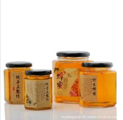 Empty Hexagon Food Storage Jar Glass Honey Bottle with Sealed Lid 45/100/180/500ml