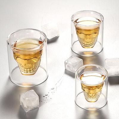 Heat Resisting Borosilicate Skeleton Shaped Double Wall Wine Whiskey Shot Glass Cup Decoration