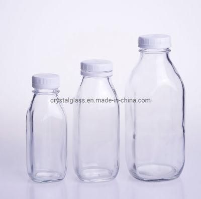 1L Square Hot Sale Fresh Milk Glass Bottle with Tin Cover with Logo Custom