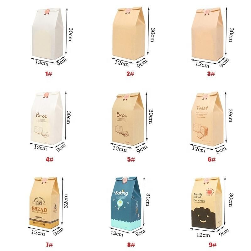 White/Brown Food Grade Cotton Kraft Paper Bread/Bakery Toast Flat Bottom Packaging Bag with Tin Tie