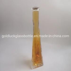 Factory High Flint Glass Long Neck Tall Round Triangle Glass Bottle for Liquor Package