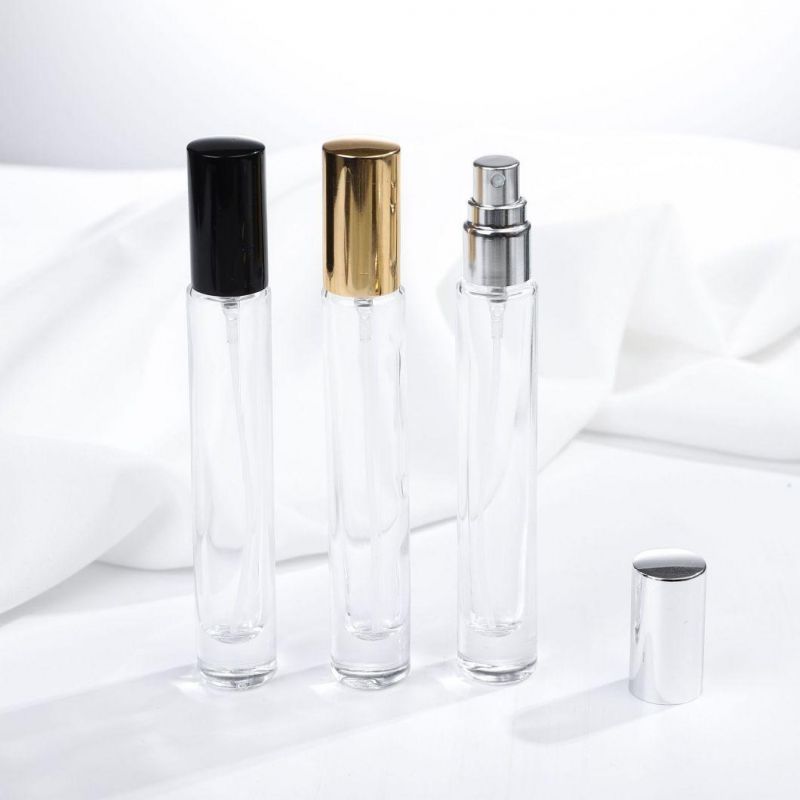 Perfume Essential Oil Bottles Refillable Thick Glass Bottle 1/3oz 10ml Leak Proof Glass Atomizer with Metallic Aluminum Caps