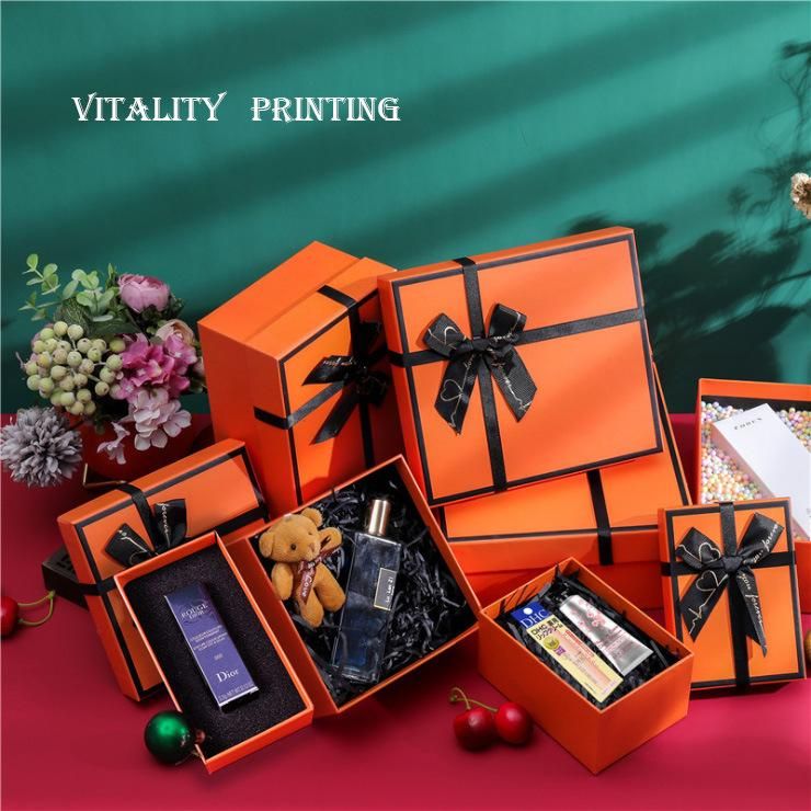 Wholesale Luxury Wedding Favour Holiday Celebration Birthday Orange Perfume Lipstick Gift Box Cosmetics Jewelry Scarf Gift Box Custom Cordboard Orange Packing