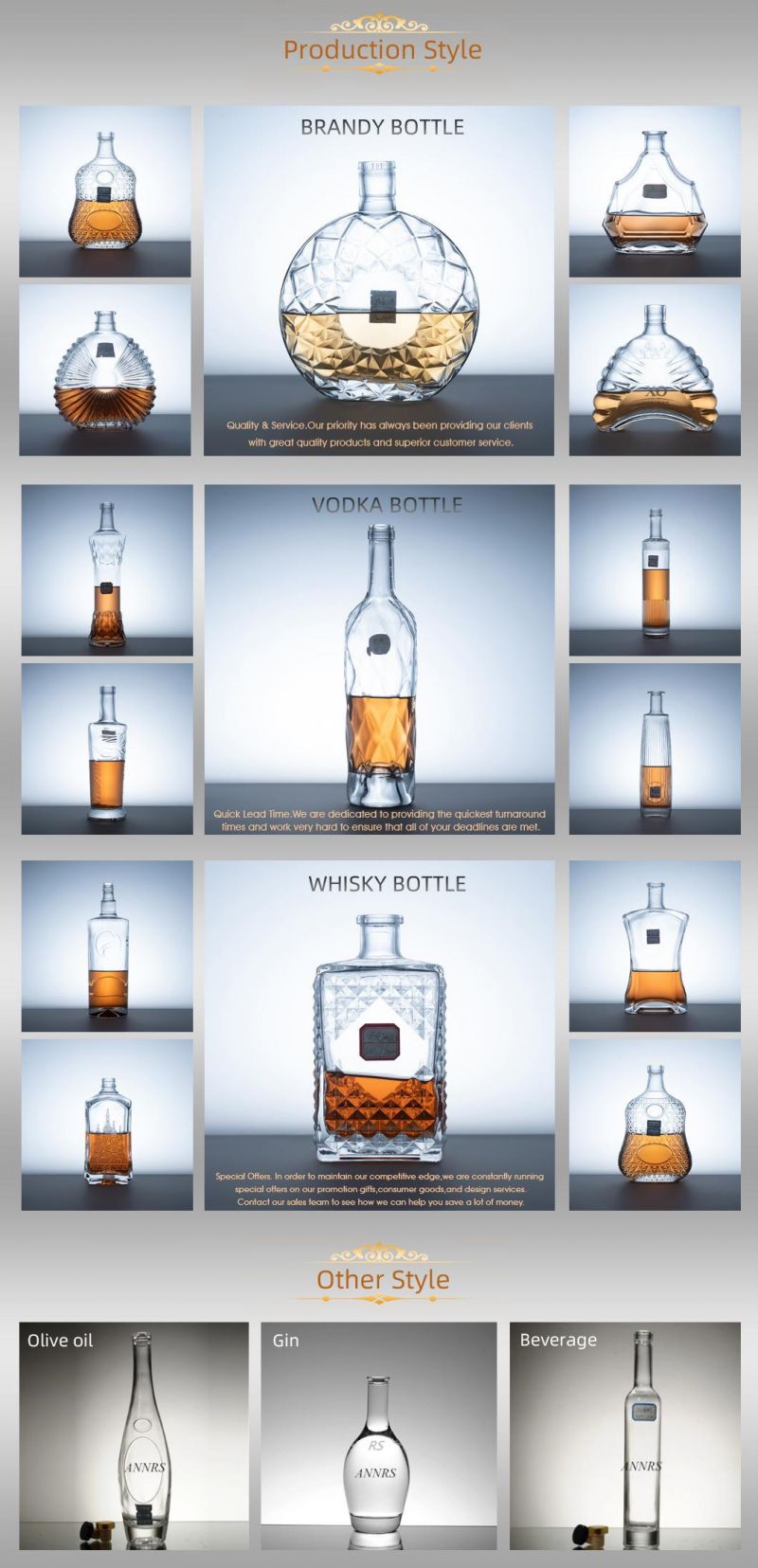 Premium Empty Cylinder Spirit 750ml Whisky Glass Vodka Bottle Price 700ml 500ml Vodka for Sale