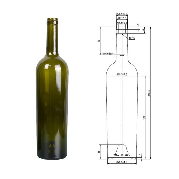 750ml Free Sample Wine Bottle Glass Bordeaux Glass Wine Bottle