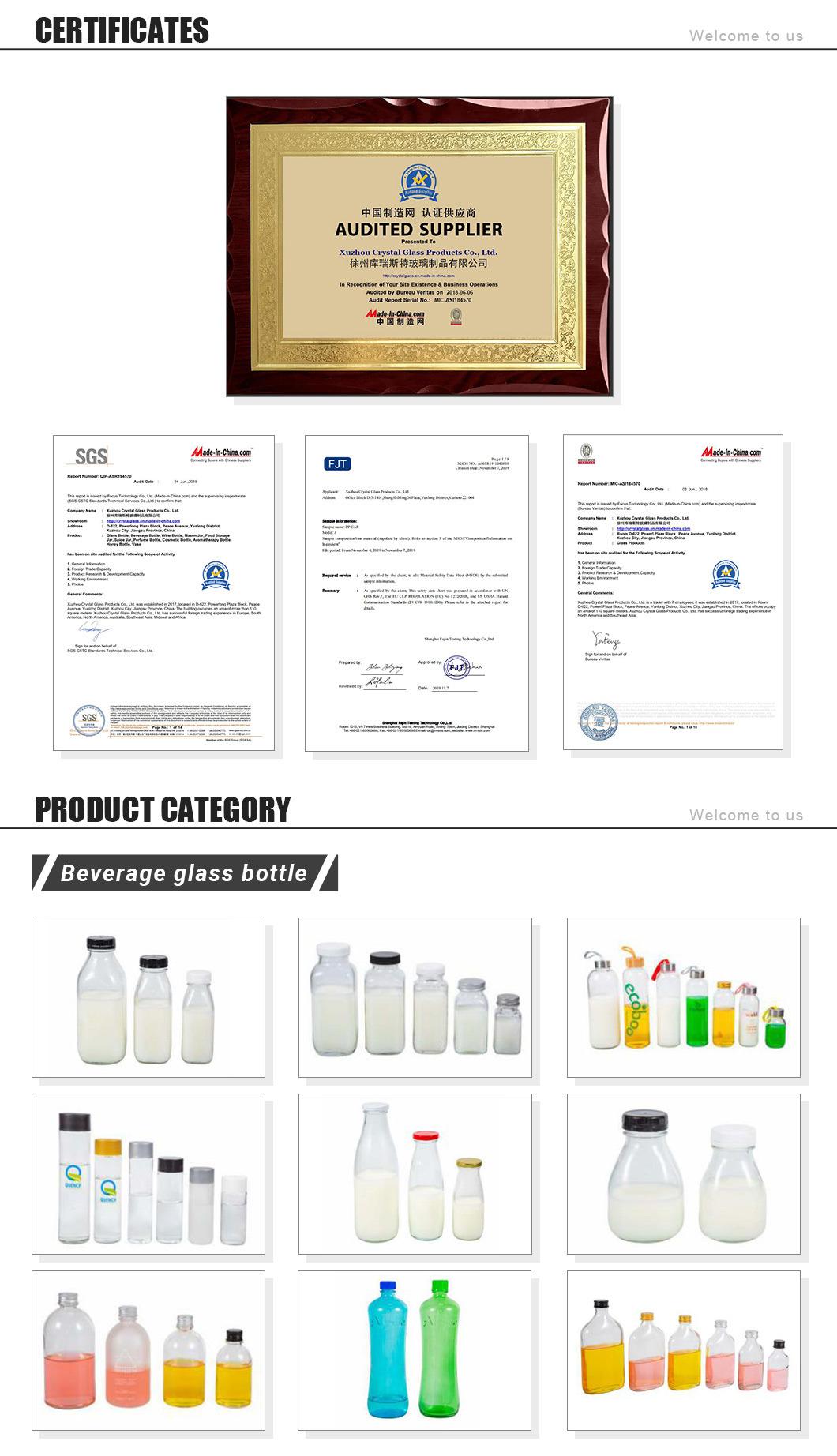 Custom Logo Printing Glass Bottle for Fresh Milk or Juice with Plasti Cap 100ml 200ml 250ml 500ml