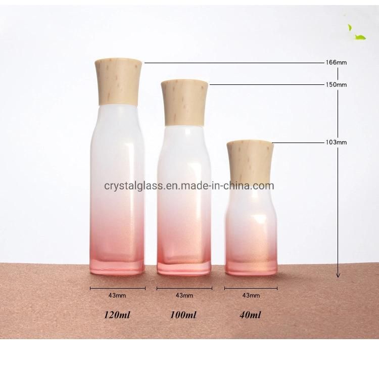 2020 New Style Square Shaped Rose Color Cosmetic Bottle with Wooden Caps