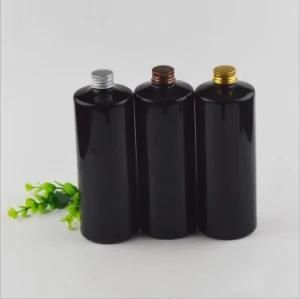 500ml Pet Plastic Black Cosmetic Lotion Shampoo Bottle with Aluminum Gold and Silver Screw Cap