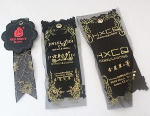 Elegant Black Paper Hangtags with Golden Silk Cloth
