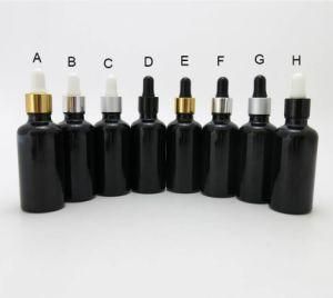 Black Glass Dropper Bottle for Oil with Aluminum Lid