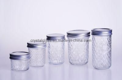 4oz 6oz 8oz 11oz Embossed Surface Glass Food Storage Nuts Jar with Metal Screw Lid