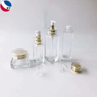 50g 50ml 100ml 120ml Square Custom Pump Green Glass Lotion Bottles Glass Cream Jars Cosmetic Packaging Container Set