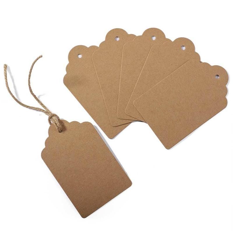 Custom Wedding Christmas Thanksgiving Day Holiday Price Label Kraft Paper Gift Tags with Jute String (T5080-1)