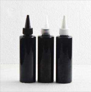 150ml Pet Plastic Flat Shoulder Black Color Sharp Spout Cap Liquid Medicine Balsam Bottle
