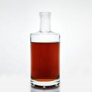 750ml Crystal Clear Round Gin/Tequlia/Rum/Vodka Wine Liquor Glass Bottles with Wood Cork