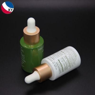 30ml Flat Shoulder Shiny White Green Glass Dropper Bottle for Essential Oil