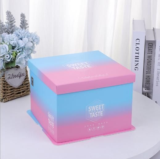 Wholesale Printing Rainbow Gradient Color Square Birthday Cupcake 6/8/10/12 Inch Custom Logo Pastry Baking Window Packing Cake Shaped Paper Package Box