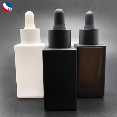 Luxury 30ml Square Matte Black Glass Dropper Essential Oil Cosmetic Packaging