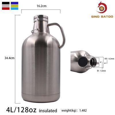 Professional Grade Black Stainless Steel Beer Termo Growler Keg 1900ml